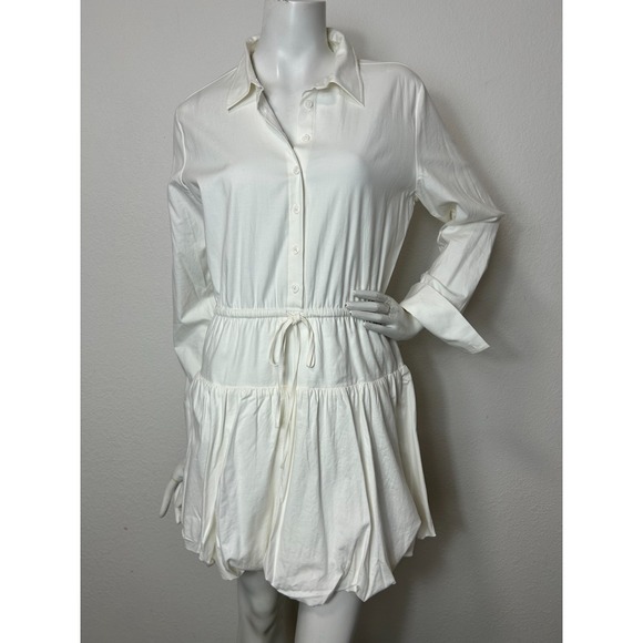 Reformation Moira Mini Dress Size 10 Large White Cotton Button Bubble Hem NWT - Picture 3 of 11